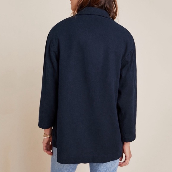 NWT ANTHROPOLOGIE Amadi Kaye Blazer Navy Sz XS Oversized Linen Double Breasted - Picture 3 of 12